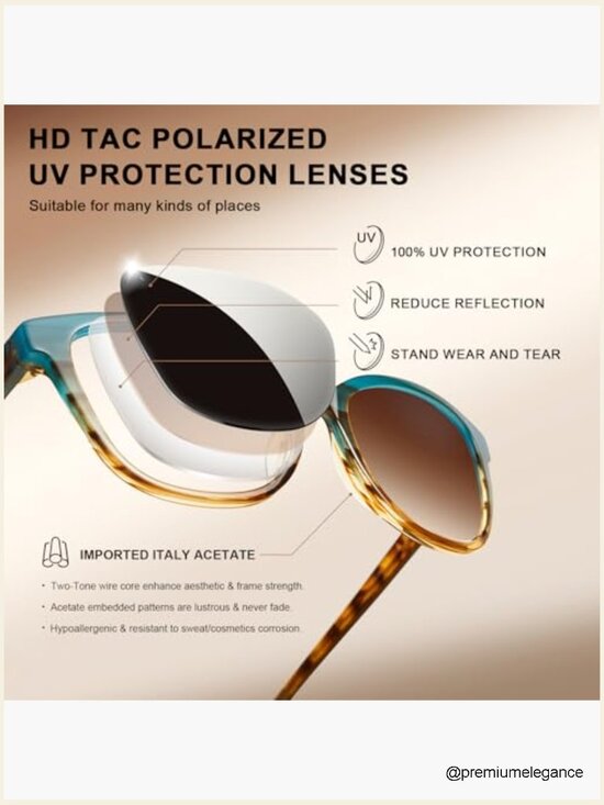 Designer Acetate Polarized Sunglasses UV Protection Cat-Eye main image 7